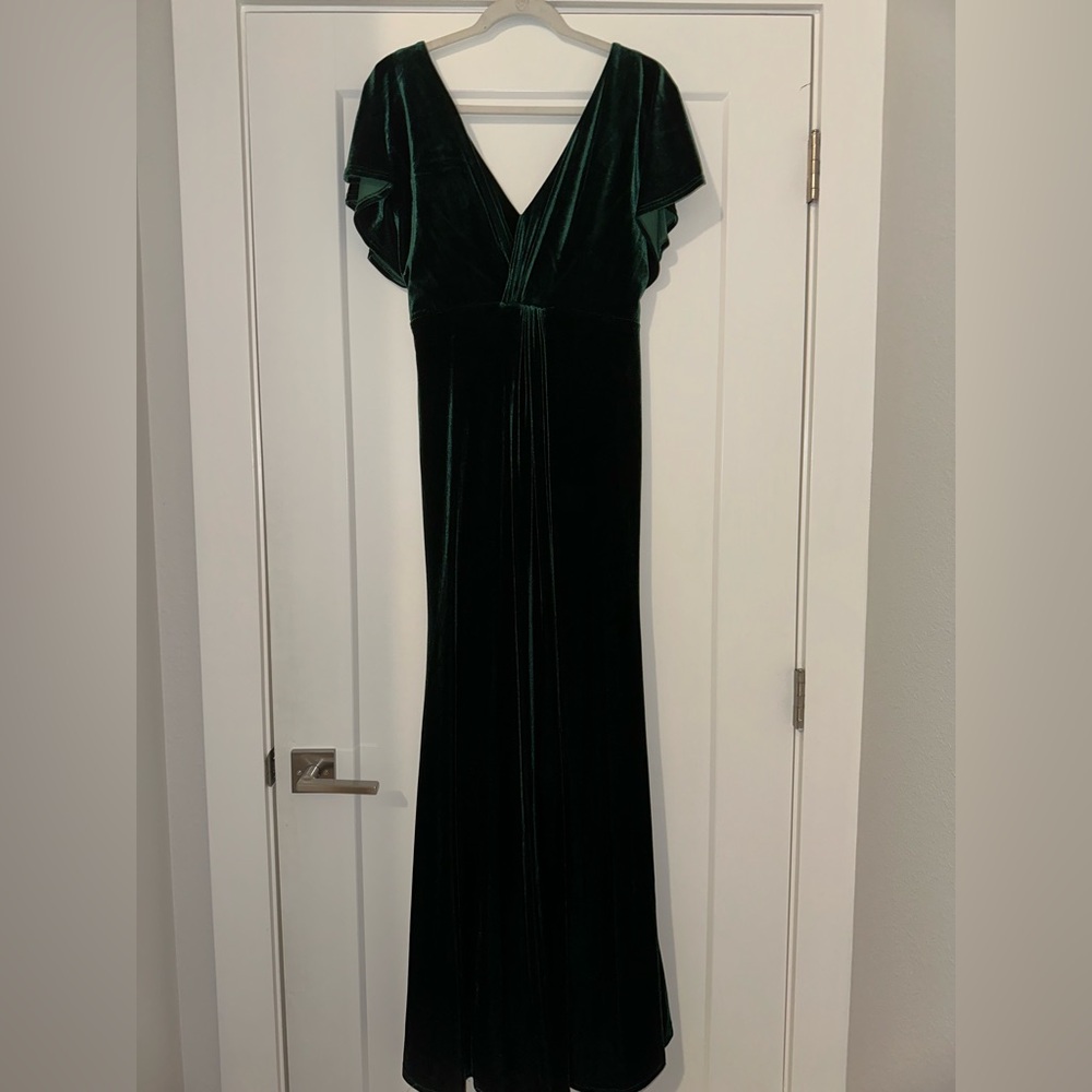 Revelry Emerald Flutter Sleeve V-Neck Gown
